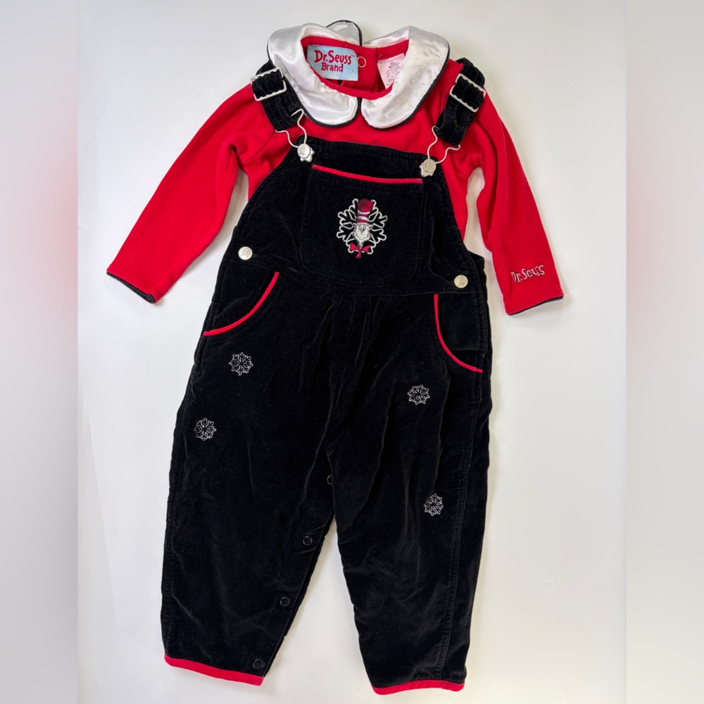RARE Dr Seuss Brand Velvet Velour Snowflake Overalls Peter Pan Collar‎ Top 18M
